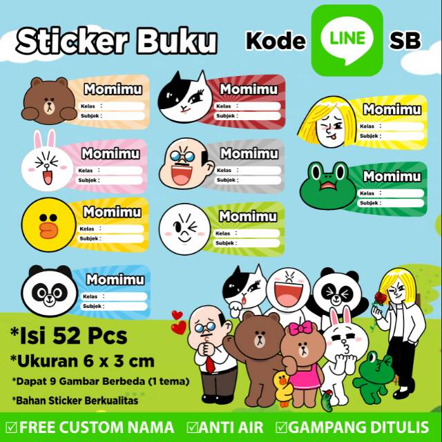

Stiker/Sticker/Label Buku Pelajaran Anak/Remaja Custom Motif Karakter Line