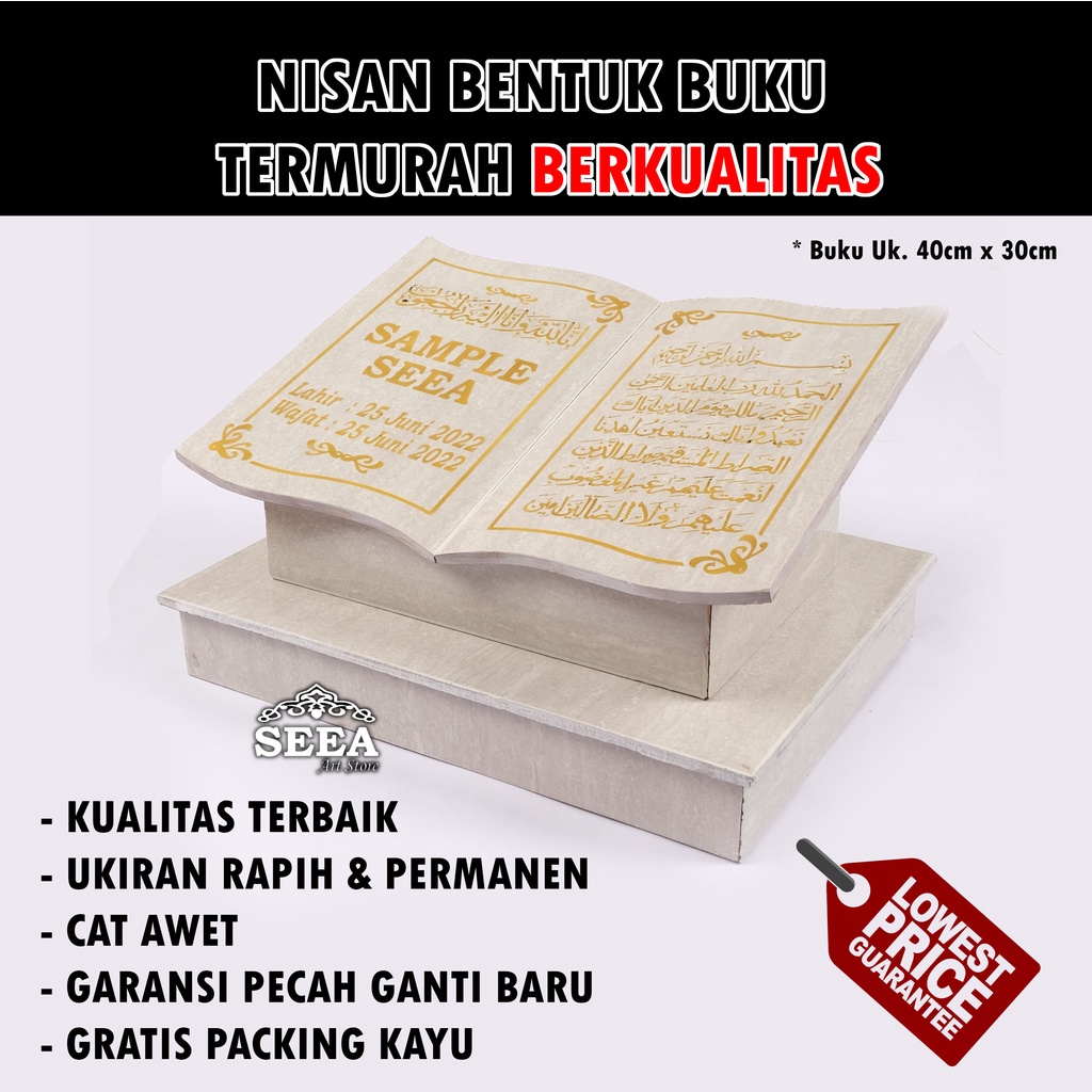 GARANSI   !!!  BATU  NISAN MAKAM KUBURAN MOTIF BUKU UKURAN + PACKING KAYU TERMURAH