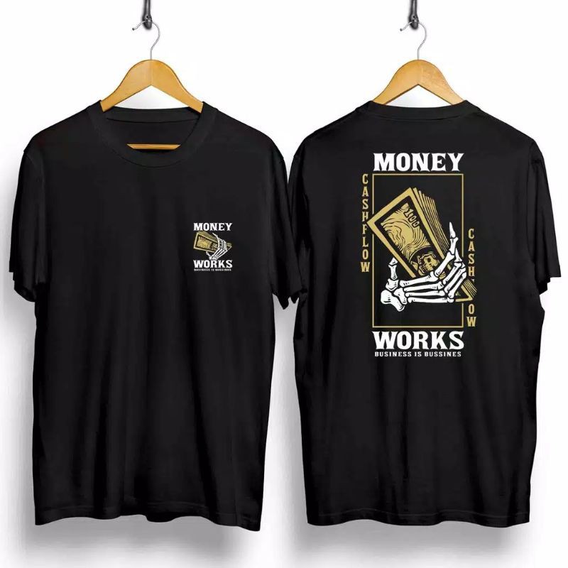 Fourfashion Kaos Pria Kaos Distro MONEY WORKS Black CN849