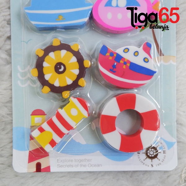 365 Cartoon Eraser #40900 Penghapus Set Beach Shape Penghapus Kartun Isi 6 pcs