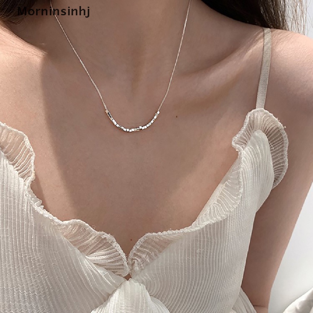 Mornin925 Sterling Silver Manik-Manik Persegi Kecil Rantai Klavikula Kalung Untuk Wanita Fashion id