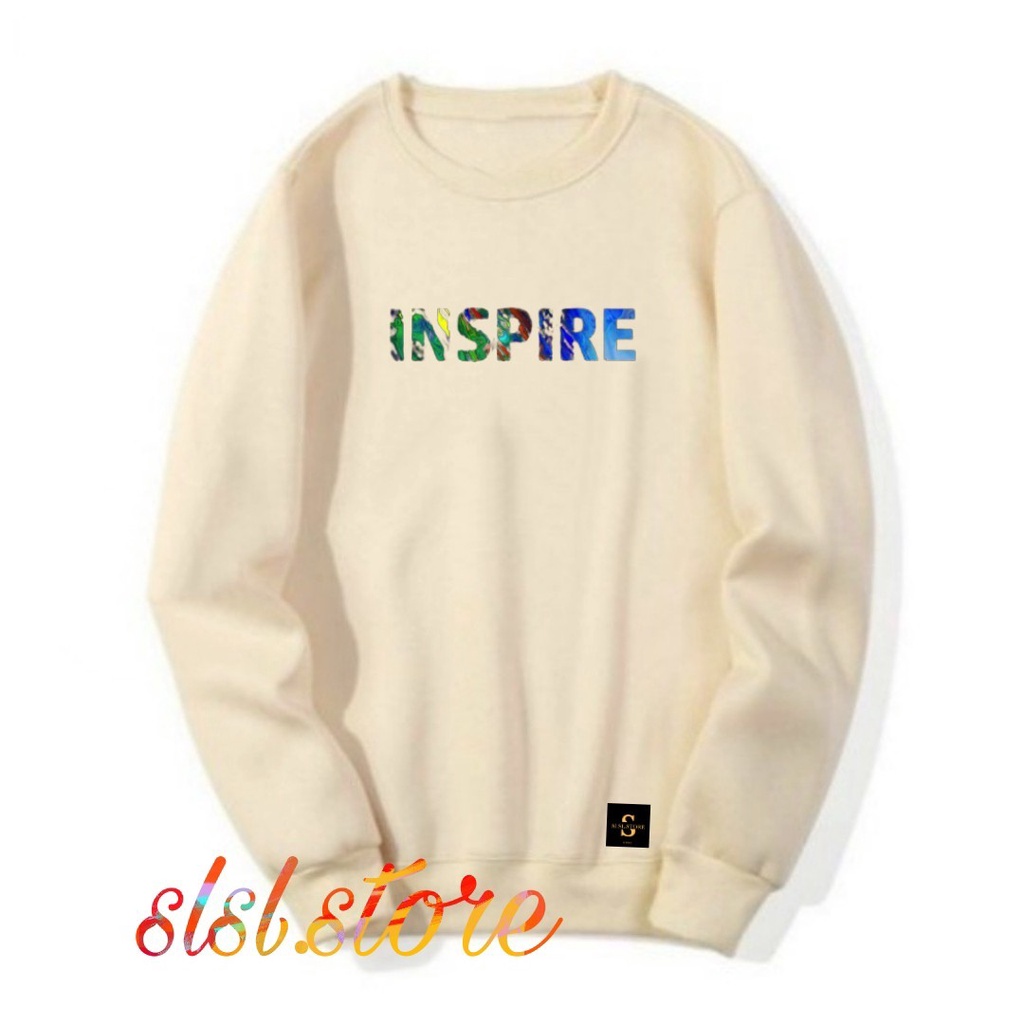 INSPIRE ORIGINAL Jaket Sweater Hoodie CREWNECK SWEATSHIRT BORDIR Quality Premium Distro Pria Wanita Cream