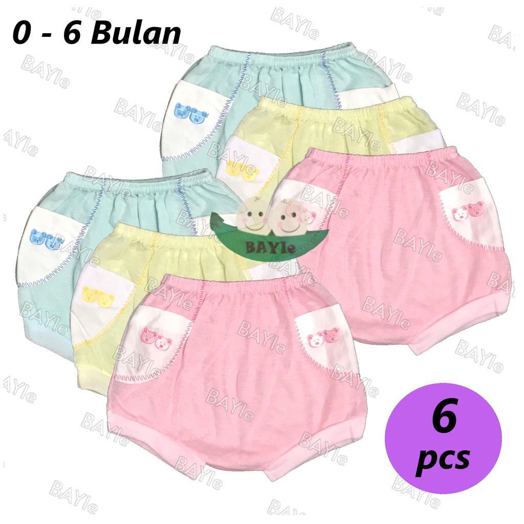 BAYIe - 6 Pcs Celana Pendek/Segitiga Bayi Model Kantong MF umur 0-6 bulan/celana kodok