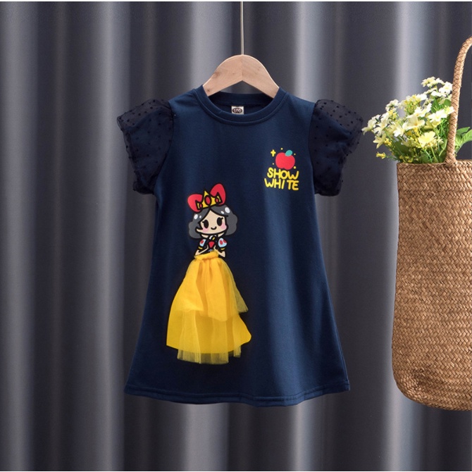 Dress Puff Sleeves anak perempuan Princess Elsa Snow White Mermaid Aurora Model T-shirt/ Dress Kasual