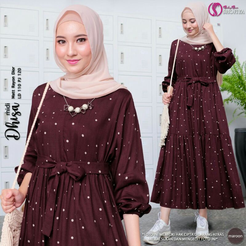 REBECA, DHISA Midi Dress Wanita muslim Ory by Shofiya