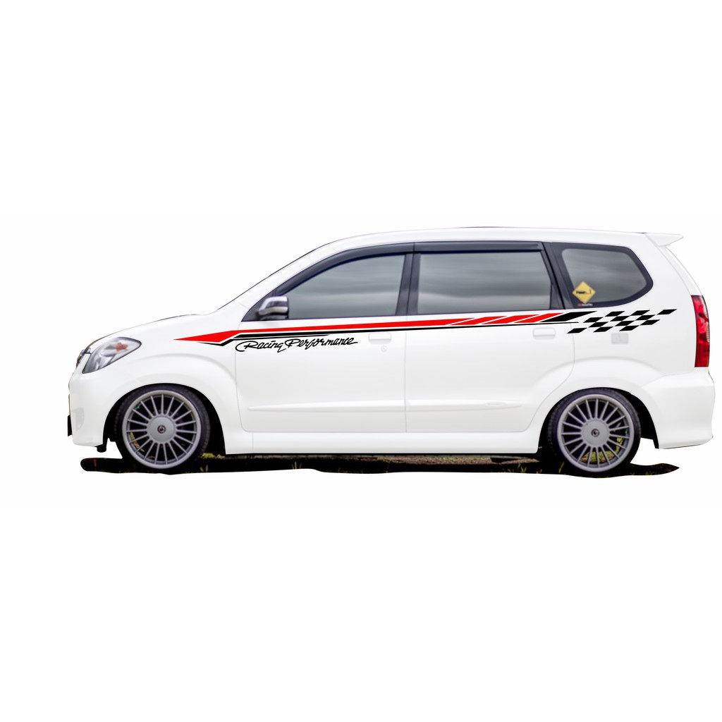 STIKER MOBIL AVANZA PUTIH RACING PERFORMANCE DESAIN SIMPEL DENGAN WARNA HITAM KOMBINASI MERAH