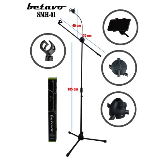 Stand Mic Betavo SMH 01 Plus Holder Handphone Tripod Berdiri Paket MIc