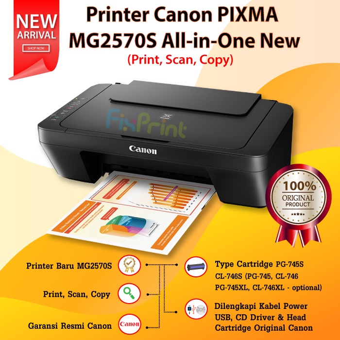 Printer Canon PIXMA MG2570S MG2577S E410 All In One New Garansi Resmi Print Scan Copy multifungsi