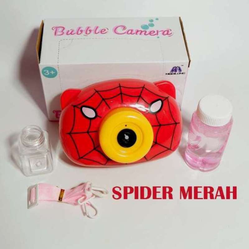 Mainan Bubble Elektrik Kamera / Bubble Blower Machine Bonus Cairan Bubble SNI - Merah SPIDER