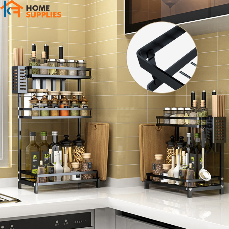 【KF】Rak Bumbu Dapur Tempat Bumbu Rak Penyimpanan Bumbu Dapur Penyelenggara Rak Susun  2/3 Tier Rak Botol Rempa