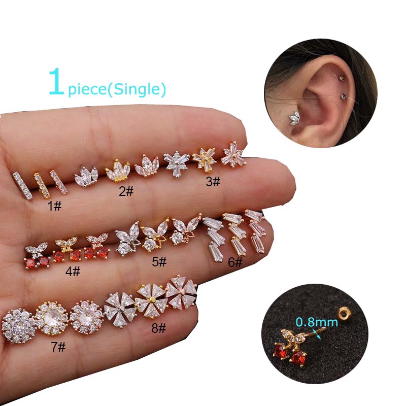 1piece Earrings Cartilage Tragus Piercing Ear Helix Auricle Pinna Stud Stainless Steel 20G