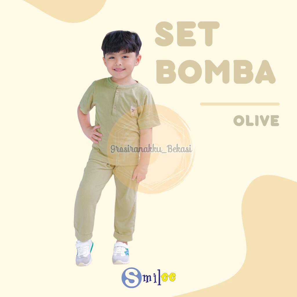 Setelan Anak Smilee Unisex Bomba Warna Olive Size 1-5tahun