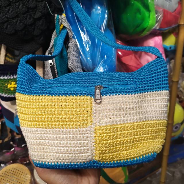 (BISA COD) TAS SELEMPANG RAJUT VARIASI KOTAK UKURAN 25x20 cm - SLING BAG WANITA OOTD