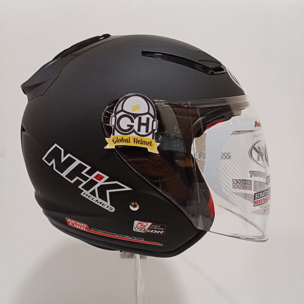 HELM NHK R1 BLACK DOFF NHK R-1 POLOS SOLID BLACK DOFF DOUBLE VISOR