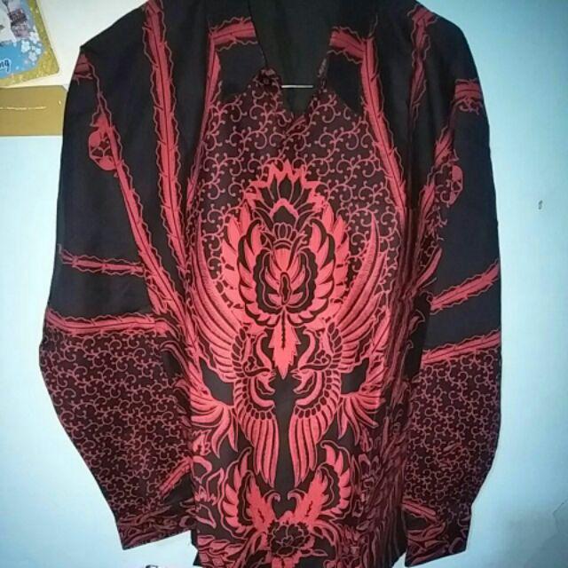Baju Batik Pria | Manuk Peksi Merah Lengan Panjang Slim Fit Lapis Furing | By Batik Florist