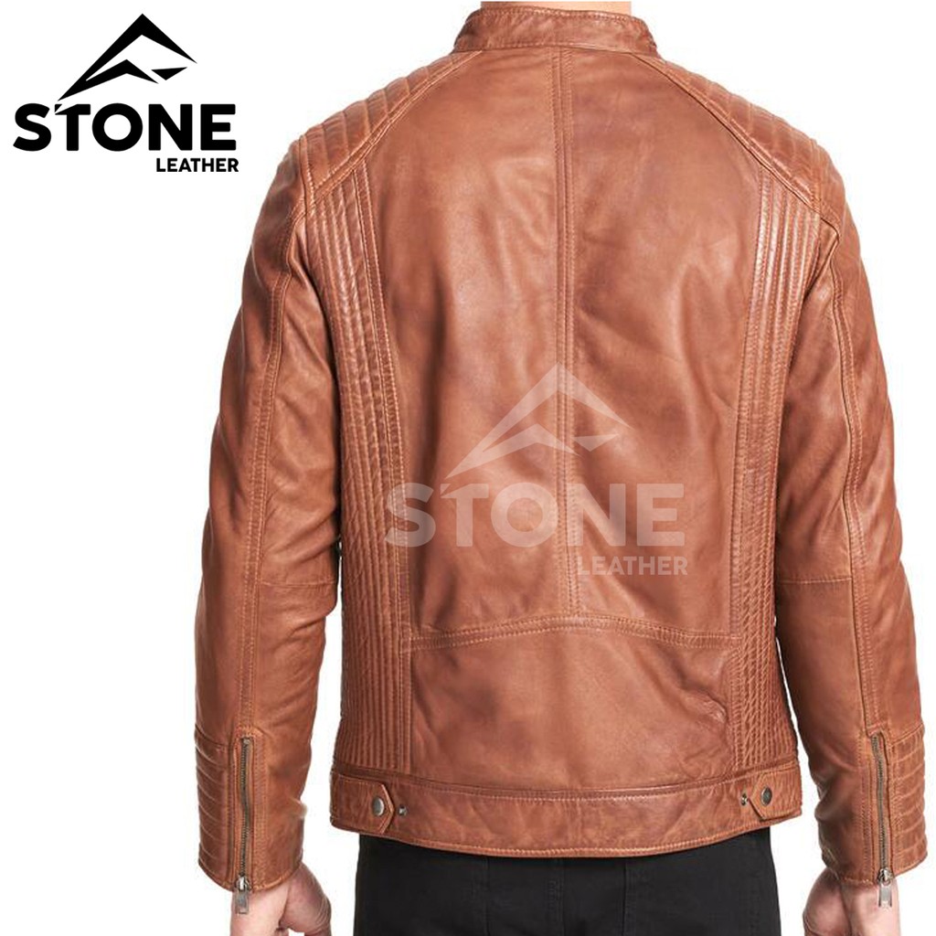 Jaket Kulit Sintetis Ridding Biker Tan Marco