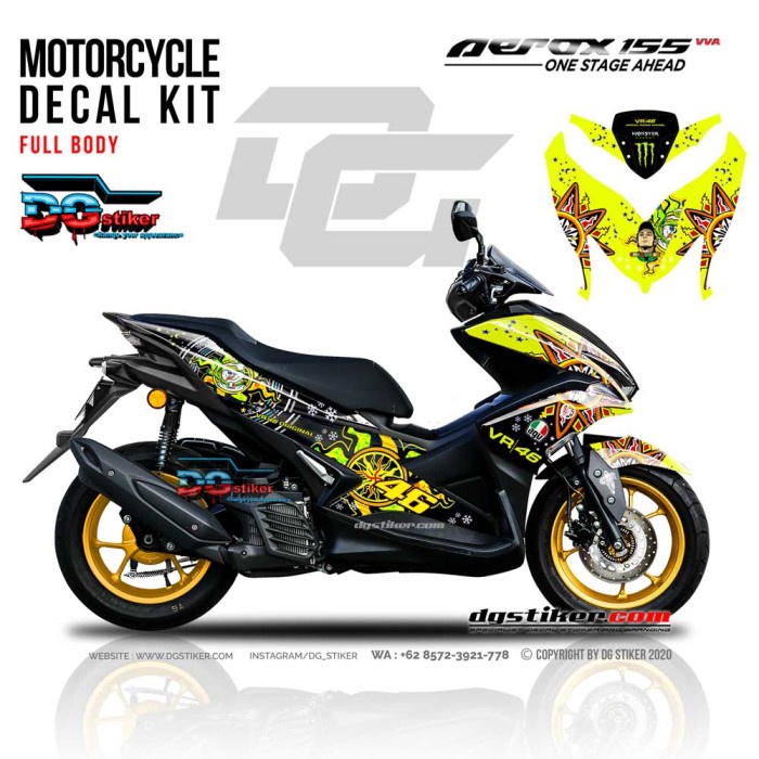 Decal Striping Aerox Hitam Kuning VR46 Valentino Rossi DG Stiker