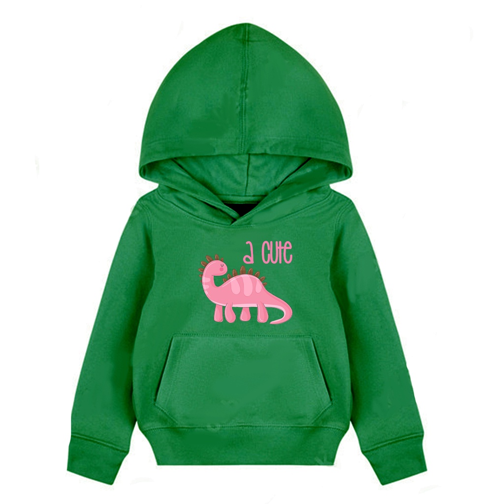 Hoodie Anak Pink Dino Cute  Sweater Pakaian Fleece Anak M - XL