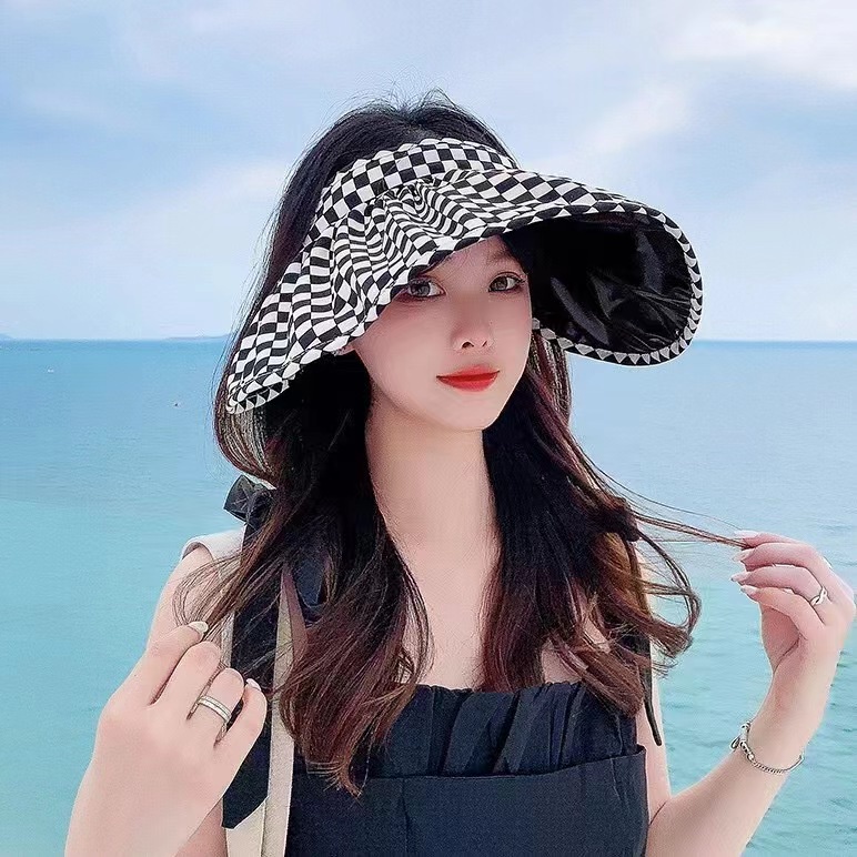 (Hello Girl) MZ26 Topi Anti UV Motif Catur Kekinian Gaya Korea Import