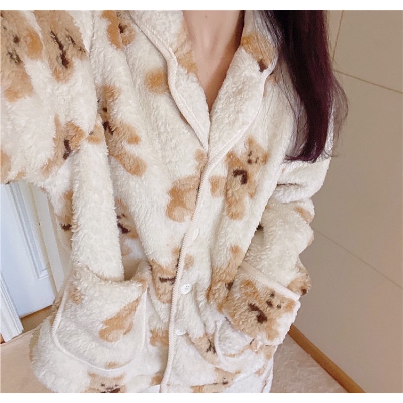 [READY STO] JUNGWON FLUFF TEDDY PAJAMA baju tidur bulu motif boneka beruang lucu kpop gaya model