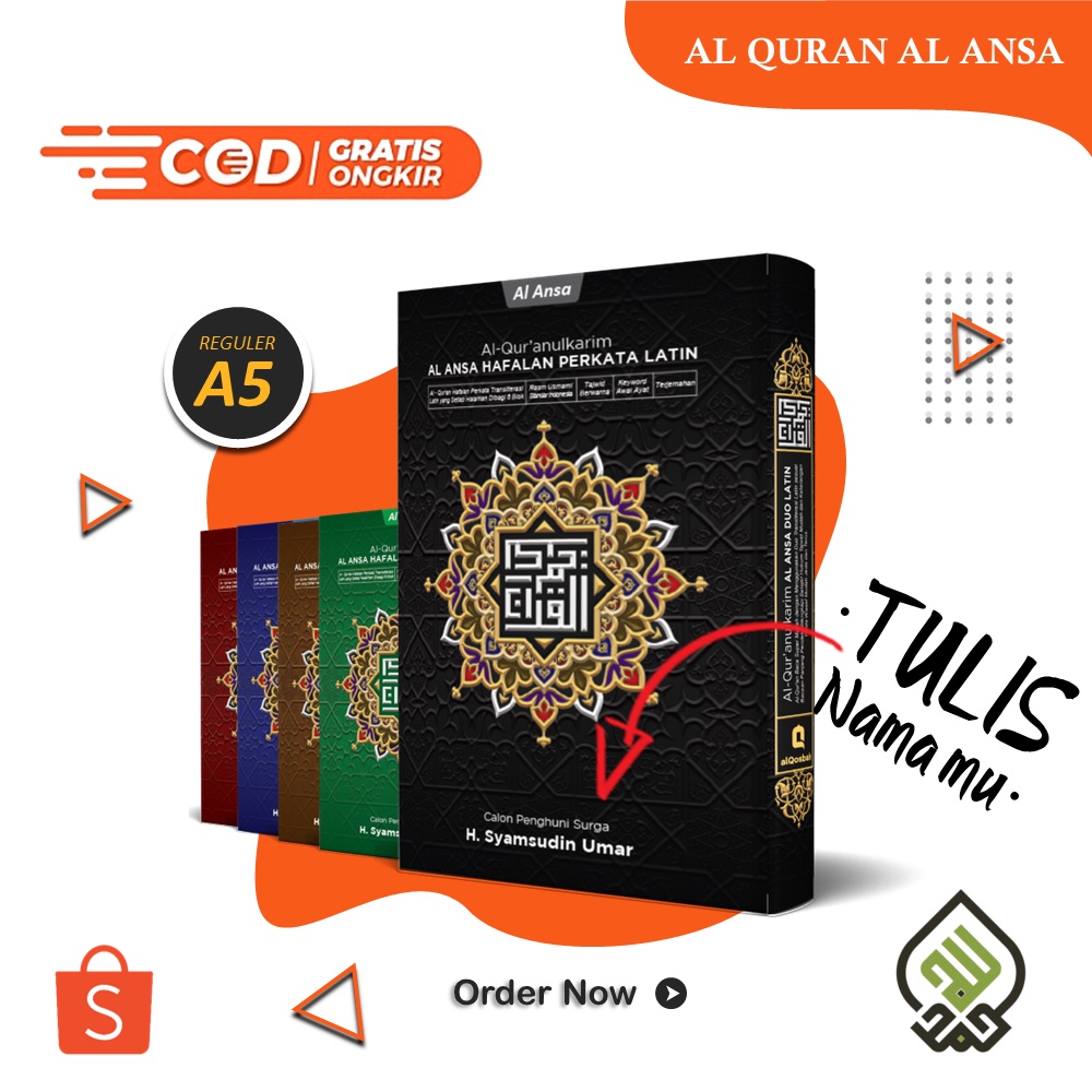 AL Quran AL Ansa Perkata Latin Reguler Gratis Custom Nama - A5 Kembang