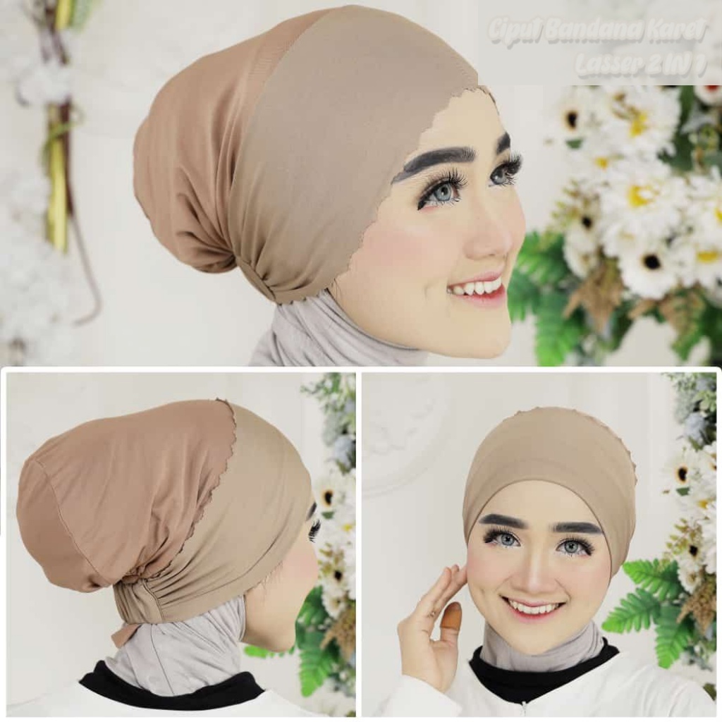 MALAYU HIJAB Inner Bandana Karet Anti Pening Ciput Bandana Lasercut Laser Cut Warna Polos 2 In 1 2in