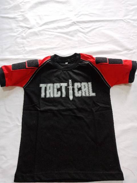 Kaos pendek tactical/blackhawk anak katun combed 24s merah dan hitam