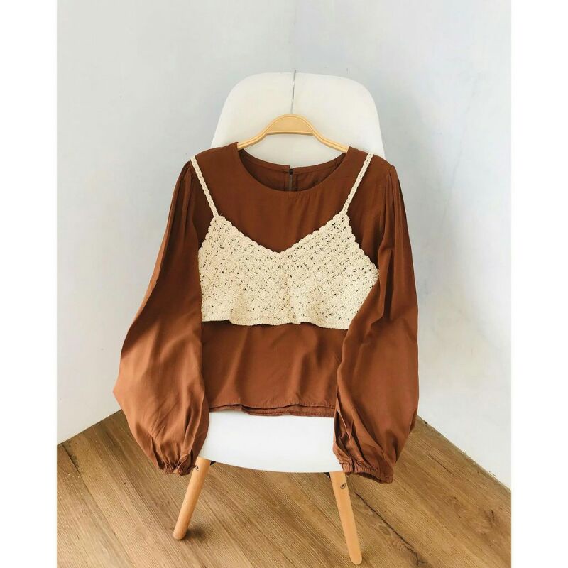 Obita Set Blouse dan Vest Rajut / blouse atasan / blouse wanita / baju import