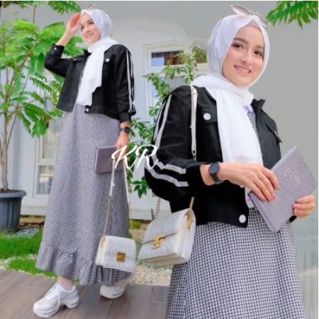 Baju Gamis Wanita Remaja Casual Ootd Kampus Quality Time Healing Liburan Santai Set Cardigan Putih P