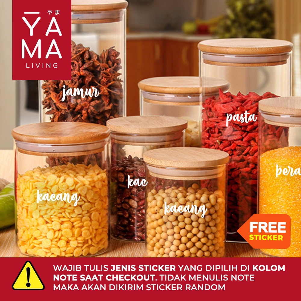 YAMA DASHI 500 ml Seasoning Bamboo Jar Toples Kedap Udara Kaca Tempat Bumbu Dapur Borosilicate Glass