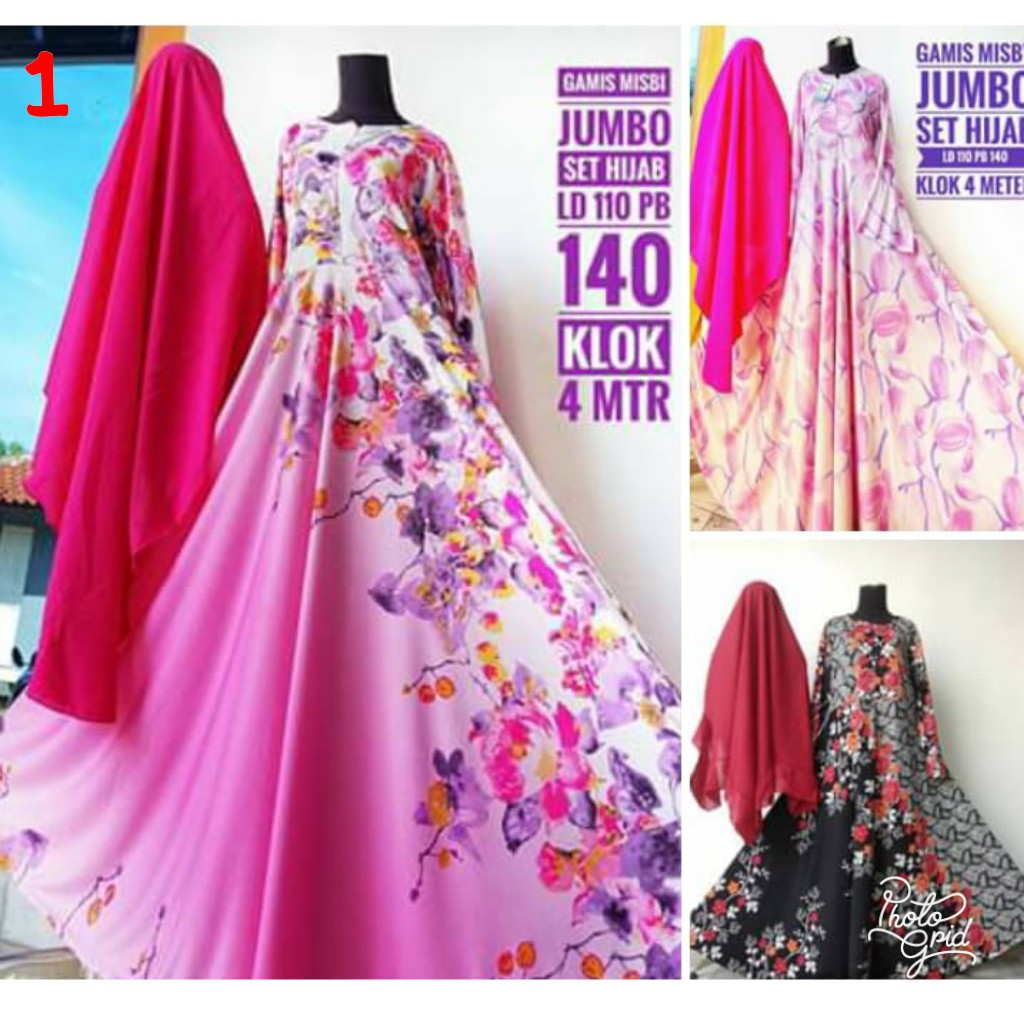 gamis jumbo motif busui/gamis syar'i set khimar motif bunga rambat/gamis jumbo super manyung busui