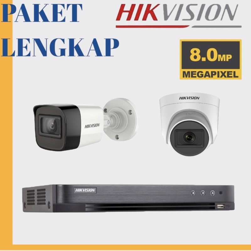 PAKET KAMERA CCTV HIKVISION 2 CAMERA 8MP FULL HD DVR 4 CHANNEL HIKVISION TURBO HD 4 CH KOMPLIT