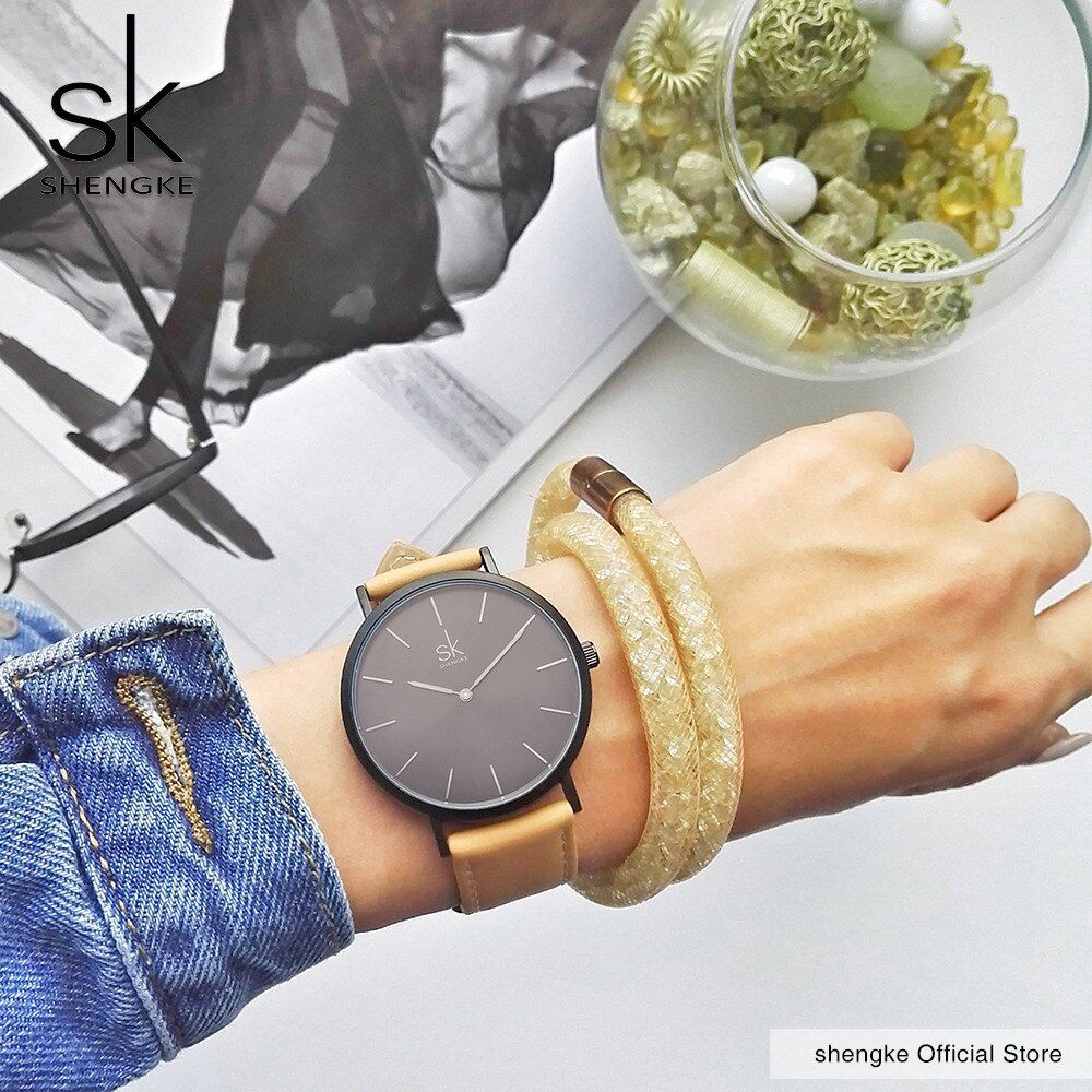 SHENGKE 0036 Jam Tangan Wanita Analog Tali Kulit WK-SBY