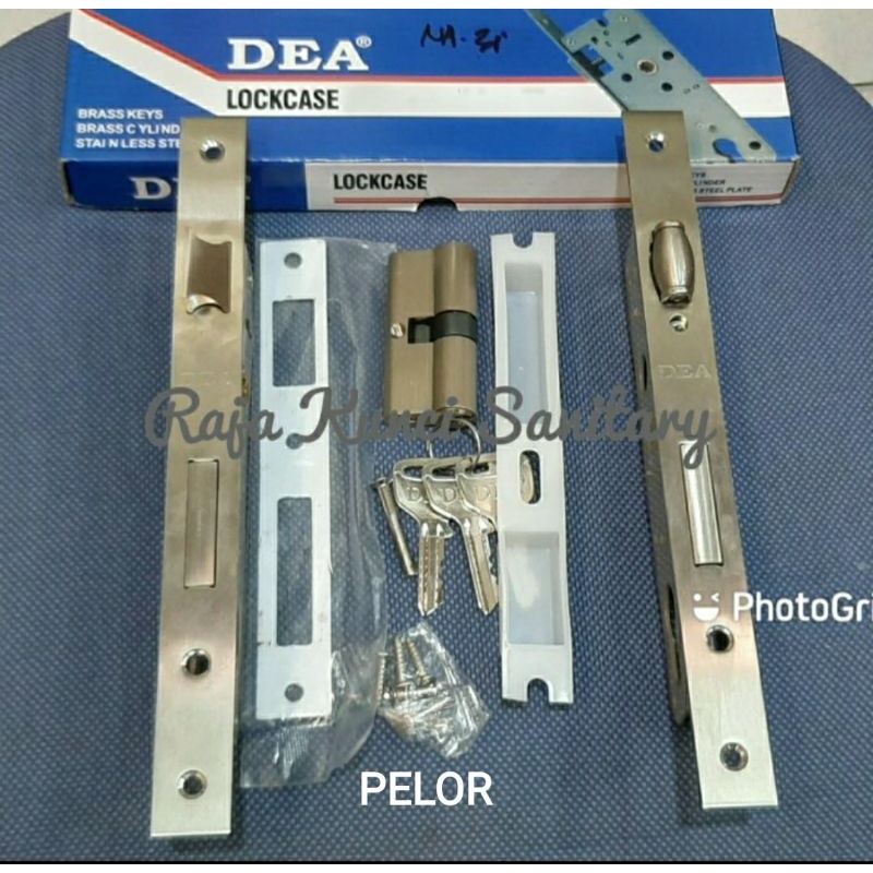 Kunci Pintu/Kunci Lidah/Body Kunci Pelor/Lidah/Kunci Alumunium DEA 30mm Stainless+Cylinder Lengkap