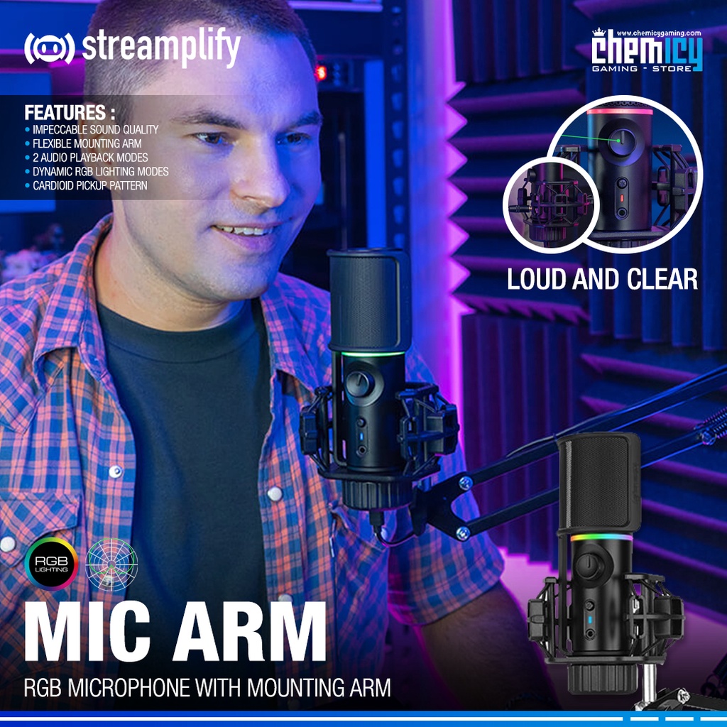 Streamplify Mic Arm RGB Microphone With Mounting Arm