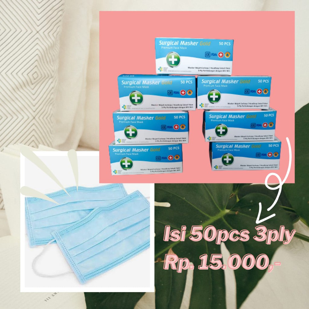 surgical masker gold premium face mask 3ply isi 50pcs