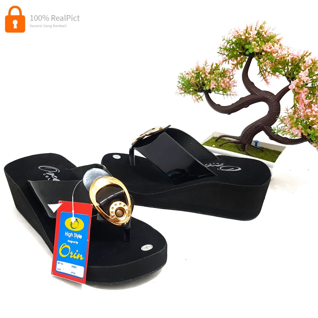 ORIN - YOSI Sandal Wedges Jepit Wanita Gesper Glossy - Ed01