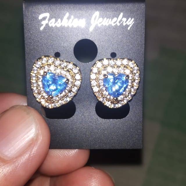 Anting swaroski permata biru tusuk
