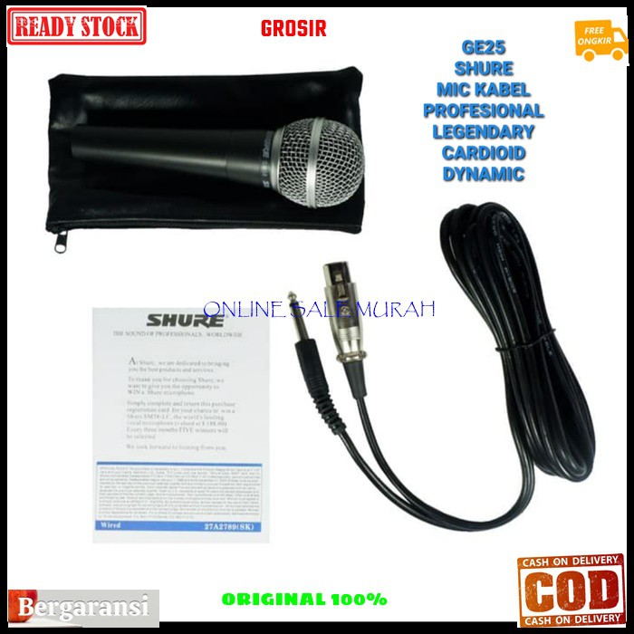 G25 Mic kabel shure legendary dynamic Microphone GE25 mik mikrophone cable karaoke vocal vokal audio sound system pro profesional pengeras suara G25  Bisa digunakan segala jenis audio sound  Bahan dari besi metal  1bh mic 1bh kabel mic 4-5 meteran  suara