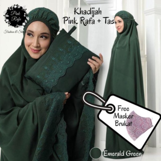 Mukena Mukenah Dewasa Khadijah  tas exclusive Size jumbo. Katun mikro - Hijau emerald Murah