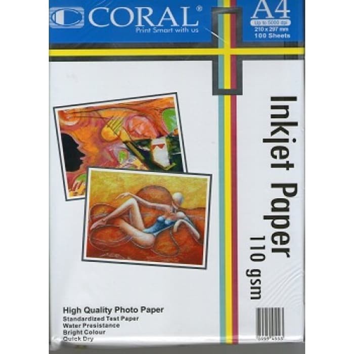 

Kertas inkjet - Coral Inkjet Paper A4-110 Gr (Pack=100 Sheet)