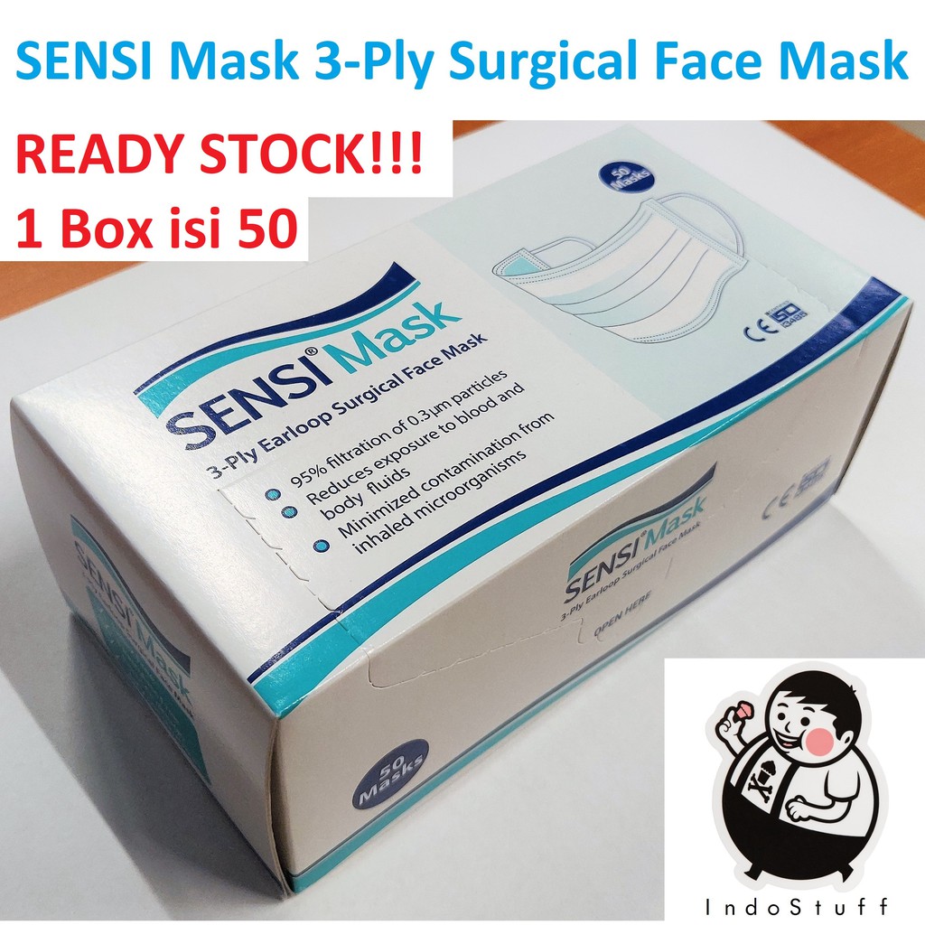 SENSI Masker 3-Ply Earloop Surgical Face Mask - 1 dus isi 50 pcs - Masker Wajah Mulut Polusi