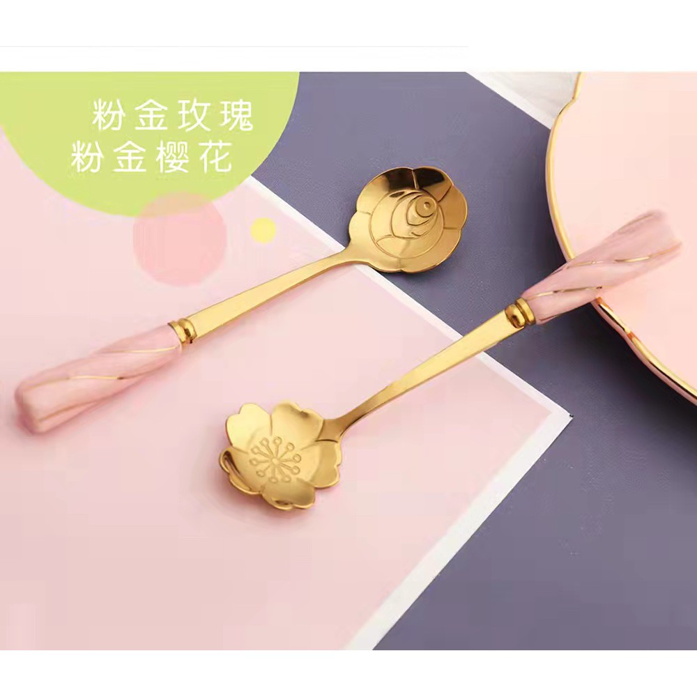 SENDOK BUNGA / SENDOK SAKURA / SENDOK ROSE / TEA SPOON / SENDOK TEH / SENDOK KECIL / SENDOK GOLD EMAS BUNGA