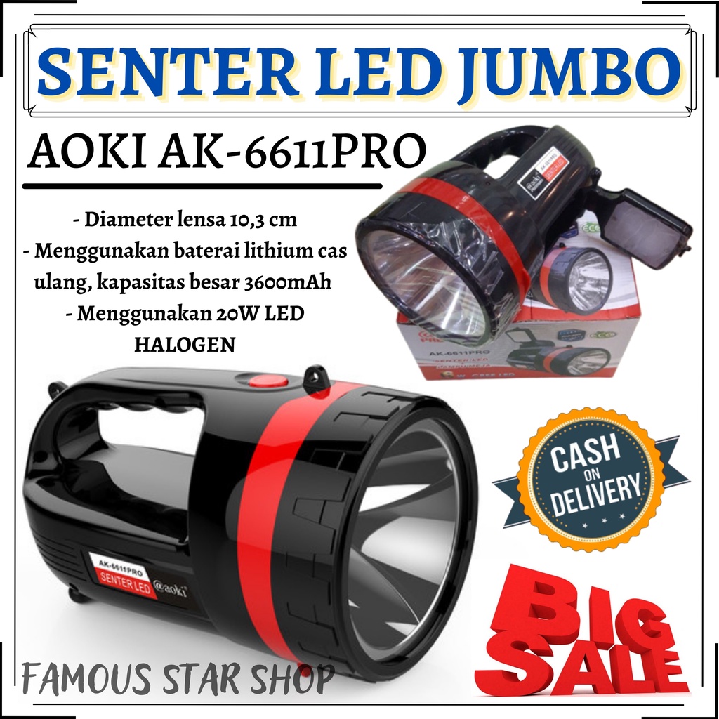 Aoki Premium AK-6611pro Senter LED Jumbo Super Terang senter meja | FMS