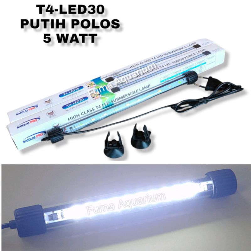 Lampu Celup Aquarium 30cm SAKKAI PRO T4-LED30 Putih Polos 5watt LED Aquarium Aquascape Submersible Lamp