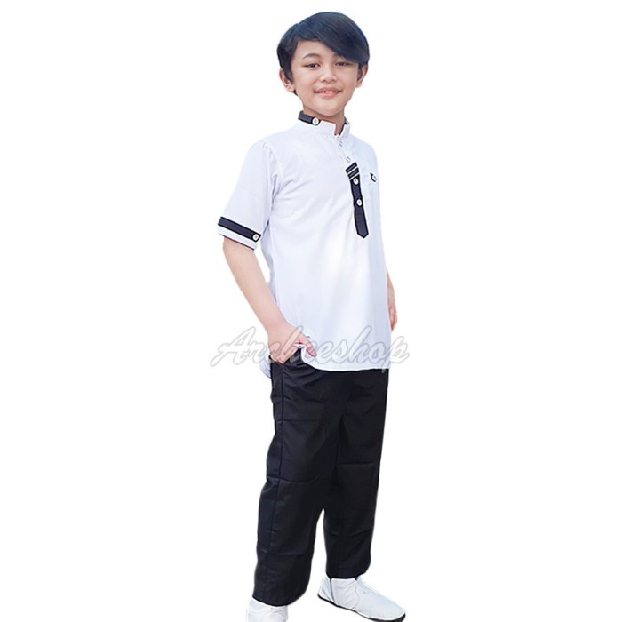 baju koko anak laki busana muslim anak cowok RAFFI - Putih, XS