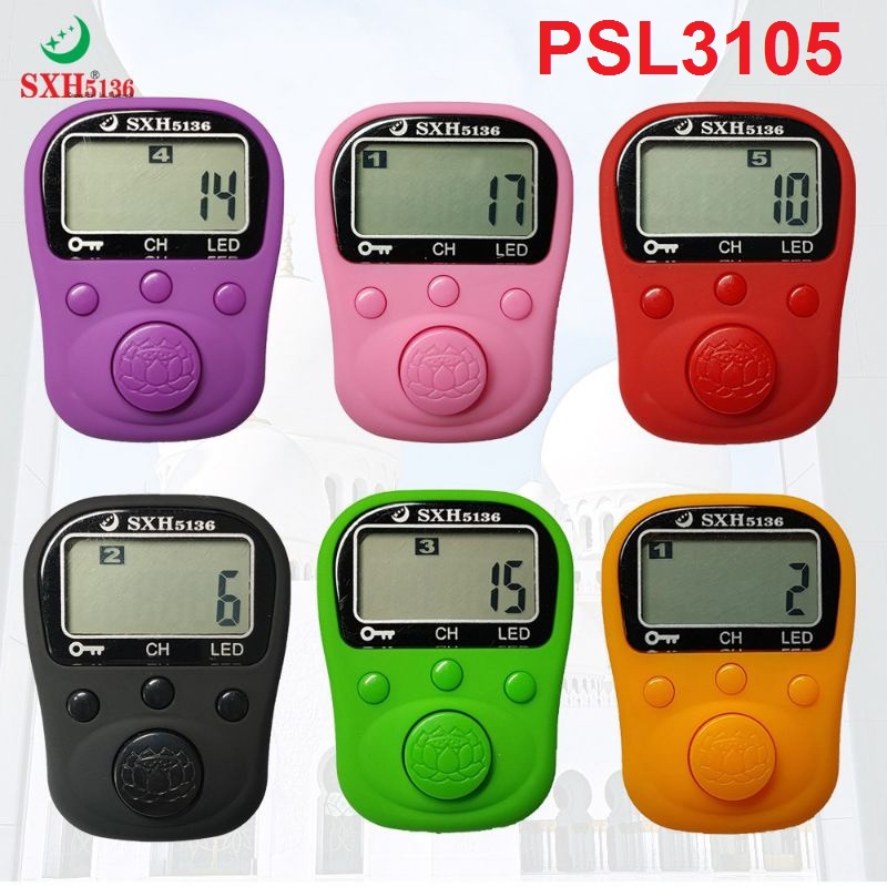 Tasbih Digital LED Tally Counter 5 Channel Rechargeable Kabel Cas Alarm Jam PSL311 Lampu Alat Hitung Finger Premium