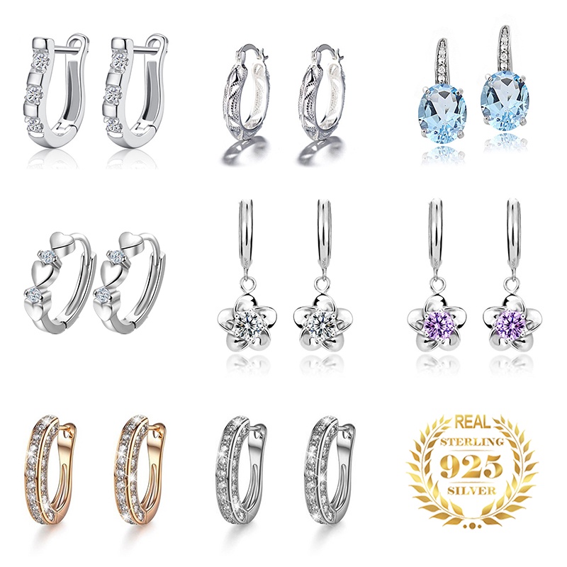 925 anting perak sterling anting-anting wanita dengan perhiasan fashion berlian ED1-7