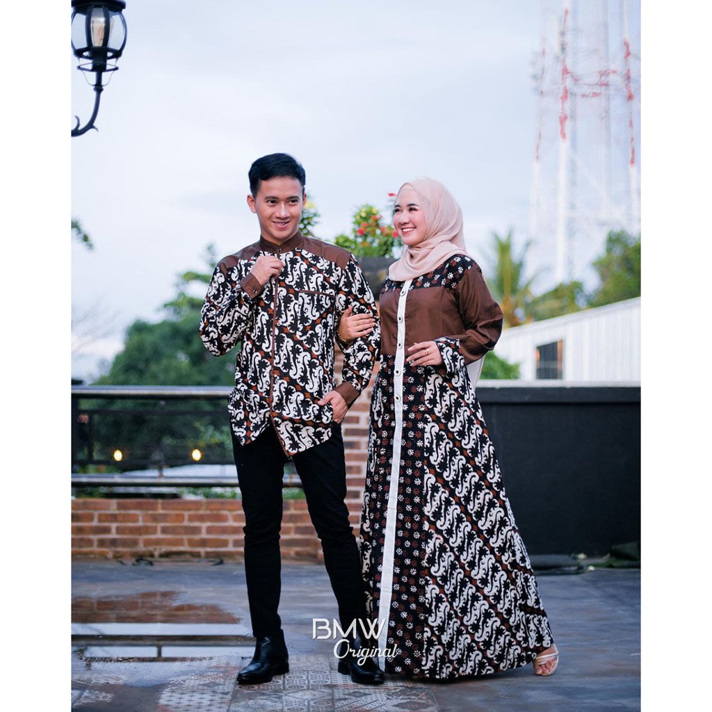 Urmila Couple Gamis Kemeja Kombinasi Baju Kondangan Toyobo Batik Sarimbit Lamaran Tunangan Seragam 2