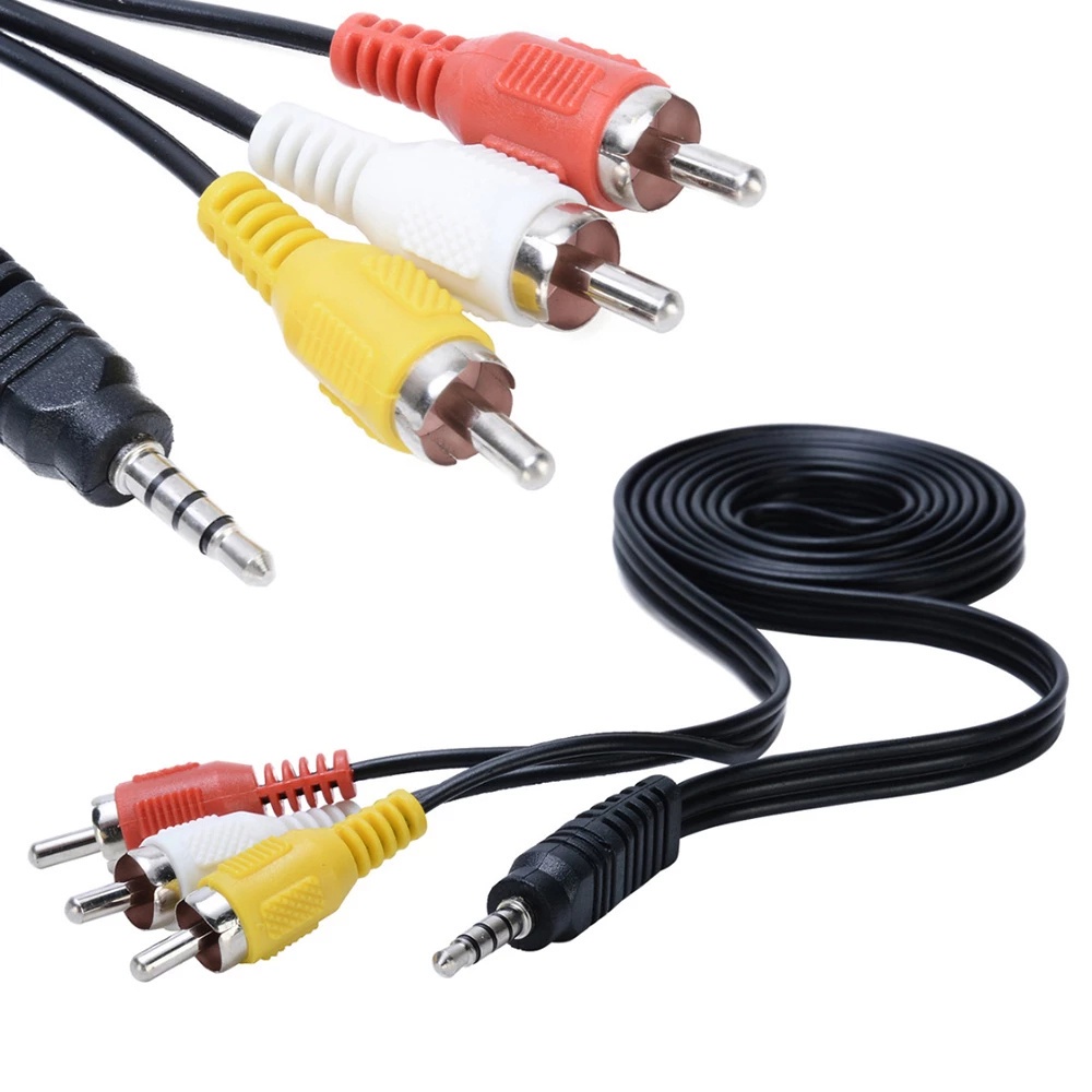 【stock】1M 3.5mm RCA One Point Three AV Cable, Long Head Turn 3 Lotus Female Head Video Adapter Cable for DVD Player